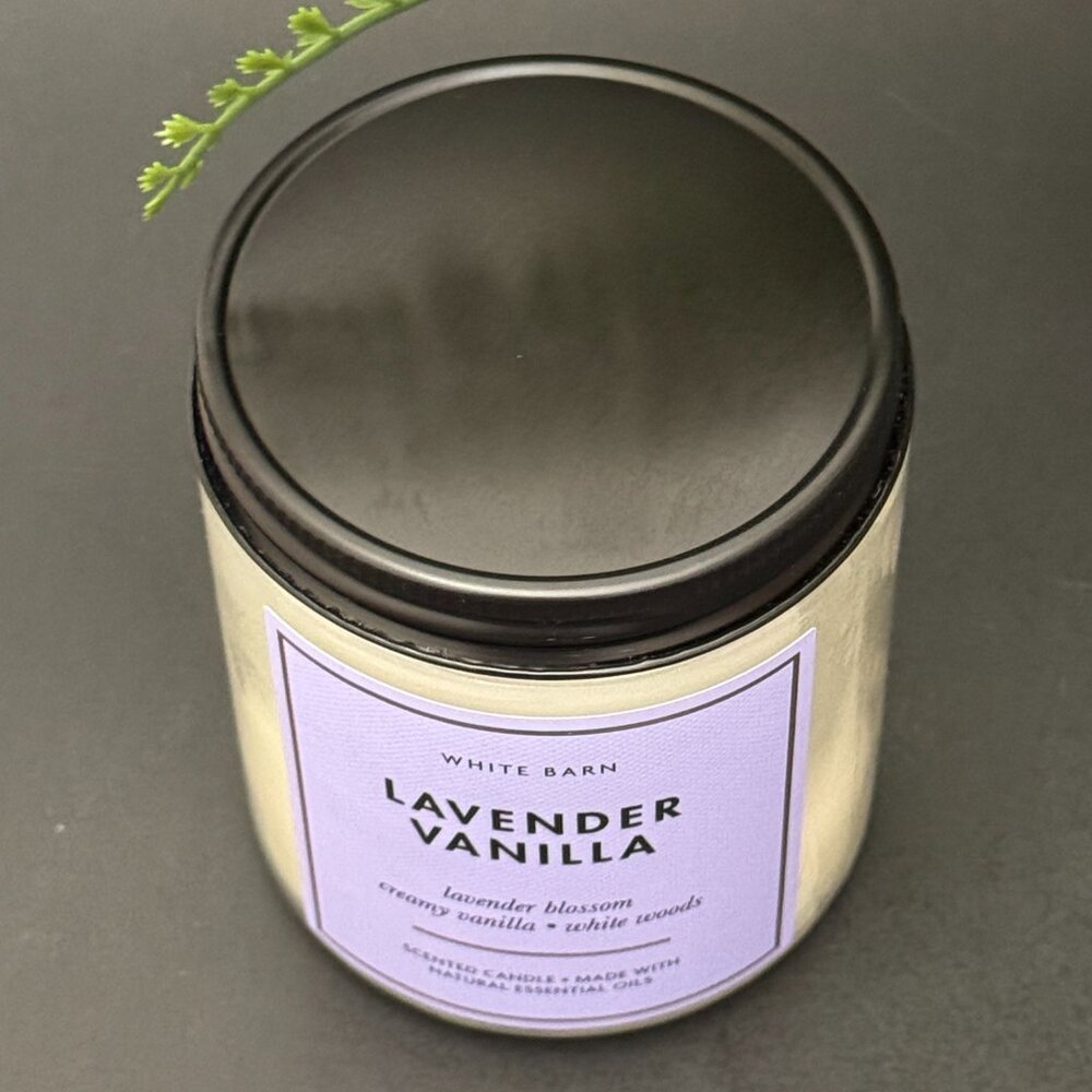 BBW Lavender Vanilla White Barn Bath & Body Works Mason Jar Single Wick Candle - Picture 4 of 10